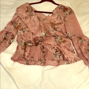 Leith like new pink floral peplum style top XS
